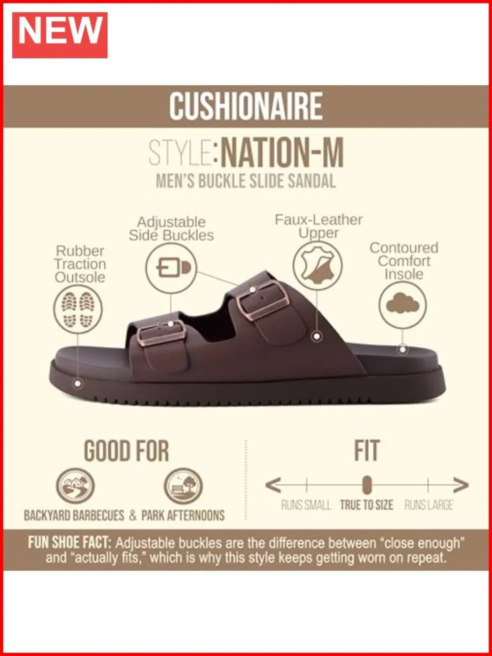 Slip On Slides for Men with Adjustable Straps, Cushioned Footbed and Ridged